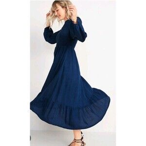 Old Navy Womens Smocked Bodice Maxi Dress Tiered Denim Lyocell Medium Tall